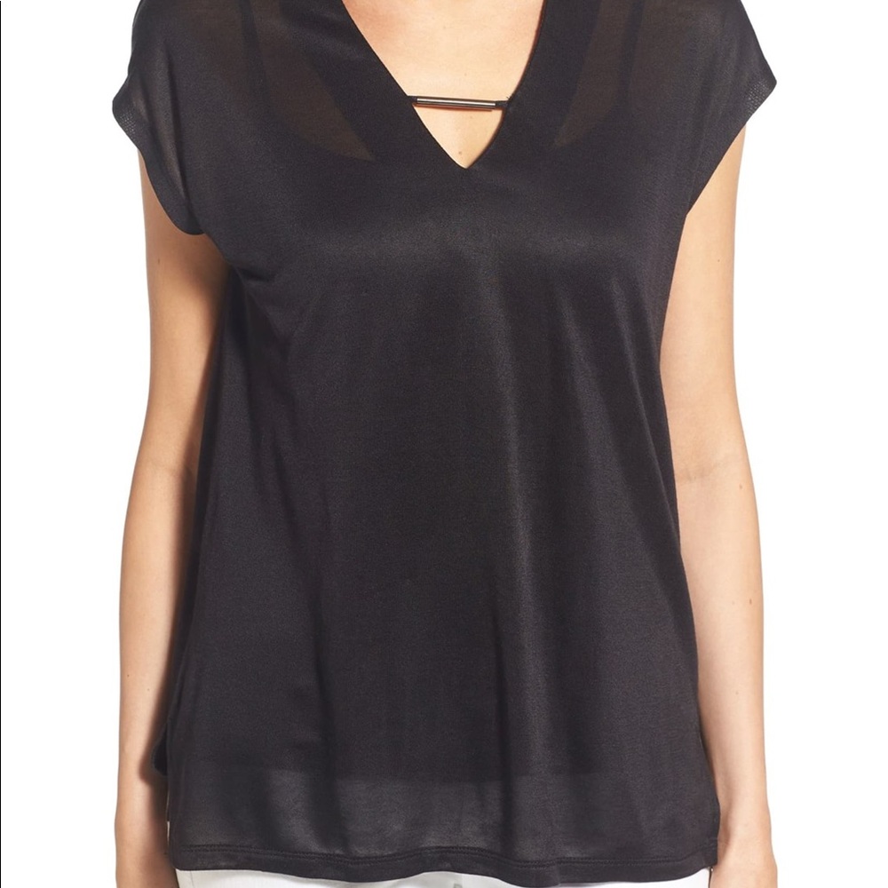 Halogen V-neck Bar Metallic Gray Knit Top XSP